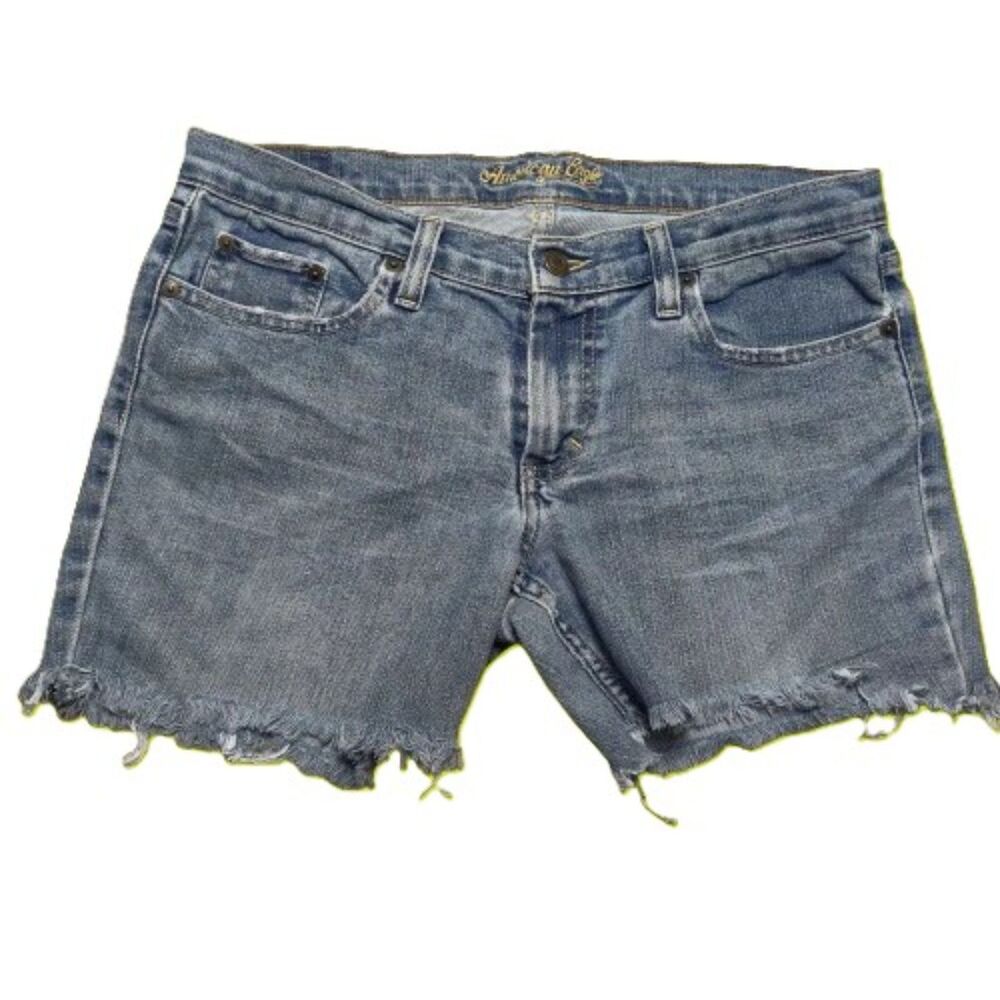 American Eagle Denim Cutoff Shorts Women’s 8 Regular Stretch Zip Fly Raw Hem